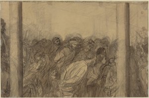Két oszlop között látható tömeg [verso] alkotó: Alphonse Legros