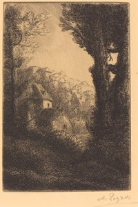 Farm egy domboldalon napfényben alkotó: Alphonse Legros