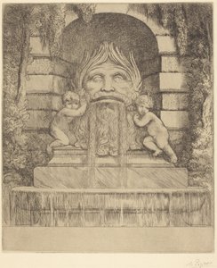 Szökőkút: Groteszk, gyerekek és medence (Une fountaine: Masque, enfants et bassin) alkotó: Alphonse Legros