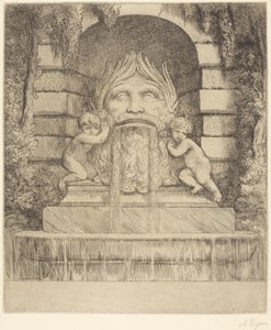 Szökőkút: groteszk maszk, gyermekek és medence alkotó: Alphonse Legros