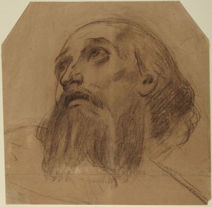 Felfelé tekintő szakállas szent feje alkotó: Alphonse Legros
