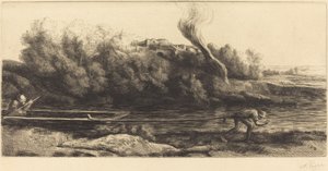 Táj csónakkal, 2. tábla (Paysage au Bateau) alkotó: Alphonse Legros