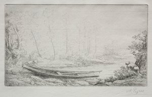 Indulás horgászni, ködben alkotó: Alphonse Legros