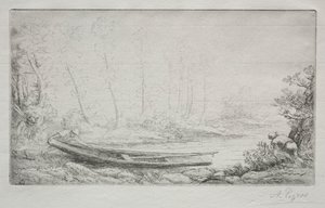 Indulás horgászni, ködben. alkotó: Alphonse Legros