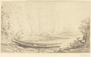 Férfi ponttal, jobb oldali figura (Pecheurs des truites) alkotó: Alphonse Legros