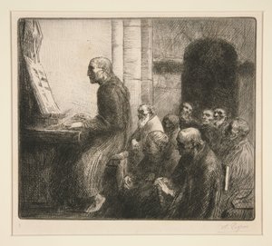 Szerzetes orgonál a templomban alkotó: Alphonse Legros
