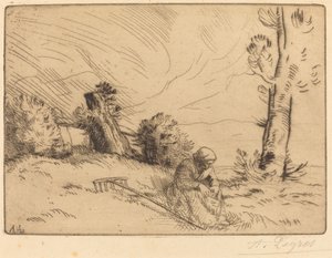 Parasztasszony ül egy sövény közelében alkotó: Alphonse Legros