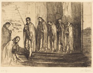 Templomból távozó körmenet (La sortie de la procession) alkotó: Alphonse Legros