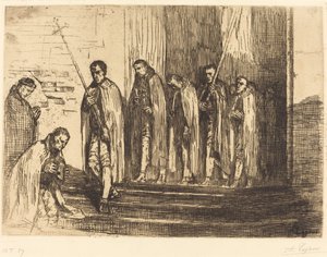 Templom elhagyása körmenet La sortie de la procession. alkotó: Alphonse Legros