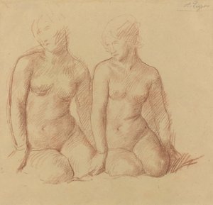 Tanulmány két egymás mellett ülő alakról. alkotó: Alphonse Legros