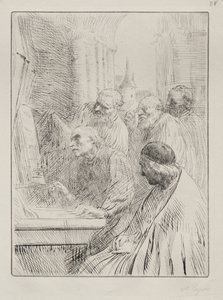A szerzetesek a templomban. alkotó: Alphonse Legros