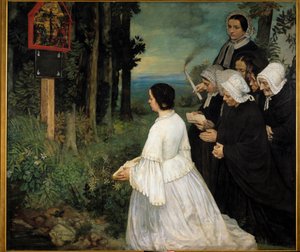 Az ex-voto nők (bretonok népviseletében?) gyülekeznek egy ex vót előtt. Alphonse Legros (1837-1911) festménye 1860 V. 1,74x1,97 m Dijon, Szépművészeti Múzeum alkotó: Alphonse Legros