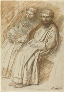 Két szerzetes ül egy templomban. alkotó: Alphonse Legros