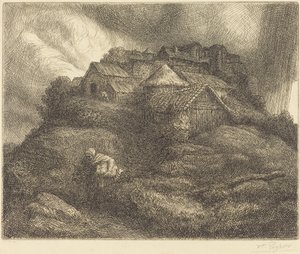 Saint-Pierre falu vihar közben Saint-Pierre falu, viharhatás. alkotó: Alphonse Legros