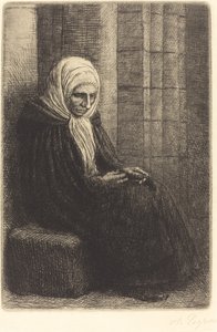 Nő a falnak ülve, gyermek fejjel az ölében Femme assis, muraille au fond... alkotó: Alphonse Legros