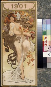 Az 1901-es év naptára. Alfons Maria Mucha (Alphonse Marie Mucha) alkotása alkotó: Alphonse Marie Mucha