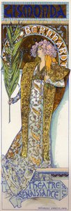 Szórakozás. Gismonda, Victorien Sardou darabja Sarah Bernhardttal a párizsi Theatre de la Renaissance-ban. Plakát: Mucha, Franciaország