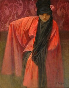 Girl in Red par Mucha, Alfons Marie (1860-1939), c. 1914 - Tempera, vászon, 60,5x47 - Magángyűjtemény alkotó: Alphonse Mucha