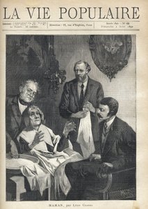 Egy nappaliban egy idős nő ül, fejét orvos tartja, kezeit maga előtt tartja, és egy második orvosra vár, aki mellette áll, fehér ruhával megtisztít egy műszert, hogy megoperálja. szürkehályog. Előtte ülve alkotó: Alphonse Mucha