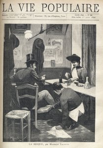 Egy étteremben egy férfi és egy nő külön vacsorázik. A kiszolgáló fiú a férfi közelében kuporog, lába alá forró téglát szerel. Illusztráció: Alfons Maria Mucha (Alphonse Marie Mucha alkotó: Alphonse Mucha