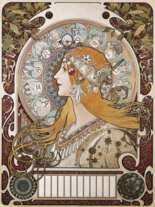 MUCHA, Alphonse Maria (1860-1939). Állatöv. 1896. (67 x 48 cm). A „La Plume” magazint reklámozó plakát és naptár” (A toll). Modernizmus. Litográfia