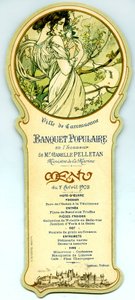 Április 7-én Carcassonne-ban rendezett népszerű bankett menüje alkotó: Alphonse Mucha