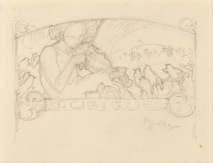 Tanulmány egy hegedűző nőről, alkotó: Alphonse Mucha