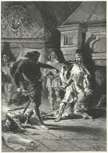 I. Clovis, aki a frankok királyaként érvényesíti akaratát (metszet) alkotó: Alphonse Marie de (after) Neuville