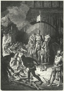 El Cid feleségével, Dona Jimenával felügyeli Ahmed, Valencia mór királya temetkezési máglyájának építését.