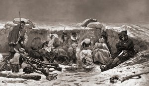 Francia katonák a lövészárokban. Párizs ostroma. francia-porosz háború alkotó: Alphonse Marie de (after) Neuville