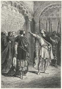 Hugh Capet, a frankok királya és a lázadó Adalbert Perigord gróf, 987 (metszet)