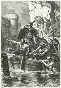 A normann flotta Párizst támadja, 885 (metszet) alkotó: Alphonse Marie de (after) Neuville