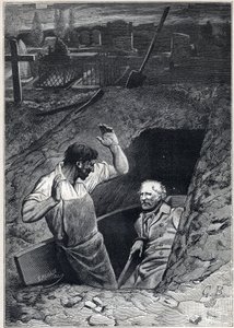 A feltámadás majdnem olyan ijesztő, mint a halál: Fauchelevent és Jean Valjean – Alphonse de Neuville (1836-1885) illusztrációja a Victor Hugo (1802-1885) „Les miserables – Második rész: Cosette” című művéhez, 1862 alkotó: Alphonse Marie de Neuville