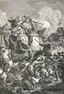 Arcate Anaverdi kán halála az ambour-i csatában, a karnatikus háborúban alkotó: Alphonse Marie de Neuville