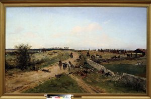 francia-porosz háború. (Jelenet a francia-porosz háborúból). Háborús jelenet Poroszország és a Francia Birodalom között 1870. július 19-től 1871. január 29-ig. Alphonse Marie de Neuville (1835-1885) festménye. Olajfestmény. Tulai Nemzeti Múzeum, Oroszorszá alkotó: Alphonse Marie de Neuville