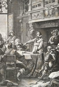 Jean Guiton megesküszik, hogy megvédi La Rochelle-t az 1628-as ostrom alatt (metszet) alkotó: Alphonse Marie de Neuville