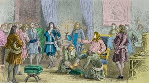 Lajos 14. felemelkedése az udvaroncok jelenlétében (metszet) alkotó: Alphonse Marie de Neuville