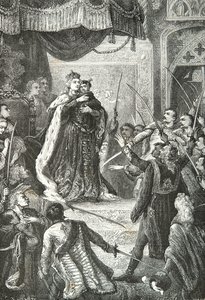 Mária Terézia osztrák király a leendő 2. Józseffel a magyar mágnások előtt alkotó: Alphonse Marie de Neuville