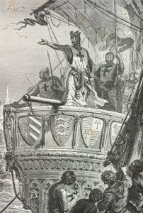 Oroszlánszívű Richárd elhagyja a Szentföldet 1192-ben (metszet) alkotó: Alphonse Marie de Neuville