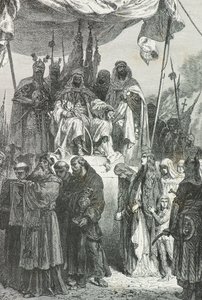 Szaladin nézi, ahogy a keresztények elhagyják Jeruzsálemet 1187-ben (metszet) alkotó: Alphonse Marie de Neuville