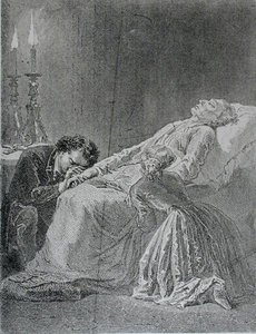 Jean Valjean halála, illusztráció Victor Hugo (1802-85) Nyomorultak című művéből. alkotó: Alphonse Marie de after Neuville