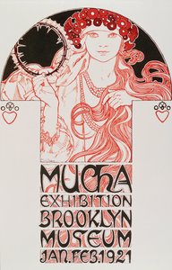 Alphonse Mucha (1860-1939) reklámplakátja a „Mucha kiállításhoz, Brooklyn Múzeum”, 1921 - Alphonse Mucha reklámplakátja a New York-i Brooklyn Múzeumban megrendezett Mucha-kiállításhoz, 1921 Dim