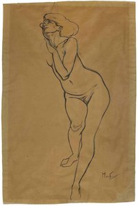 Meztelen nő állt. alkotó: Alphonse Mucha