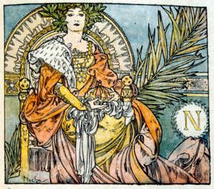 Illusztráció: Alphonse Mucha a francia író, Anatole France "Clio" című művéből. 1900. Mucha (1860 – 1939). cseh szecessziós festő volt alkotó: Alphonse Mucha