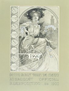 A Párizsi Nemzetközi Kiállítás hivatalos bankettje 1900. Az étlap tervezése. alkotó: Alphonse Mucha
