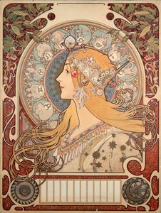 Alphonse Mucha (1860-1939) plakátja a „La plume” magazin számára”, 1896 - Alphonse Mucha (1860-1939) plakátillusztrációja a „La plume” című recenzióhoz, 1896 (Méret: 65x48 cm) - Magángyűjtemény