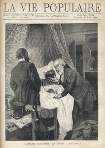 Két férfi az ágy fölé hajol, hogy lássák egy férfi halálát. Az ajtóban más férfiak figyelik a jelenetet. Illusztráció: Alfons Maria Mucha (Alphonse Marie Mucha alkotó: Alphonse Mucha