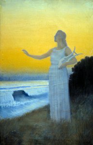 Himnusz a tengerhez Fiatal nő, aki egy lírát tart a tenger felé. Az ókori Sapho görög költőnőjét idéző karakter. Alphonse Osbert (1857-1939) festménye 1900 Magángyűjtemény