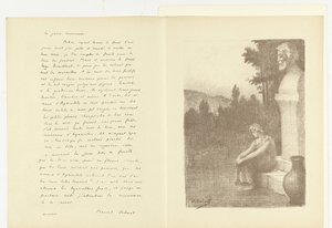 Illusztráció férfi mellszobra mellett ülő nővel és kancsóval, Marcel Schwob La jarre couronnee című versével Illusztráció: La jarre coronnée, Marcel Schwob L