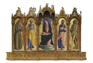 Madonna a trónoló gyermekkel és a szentek: Ferenc, Péter és Szent Ferenc